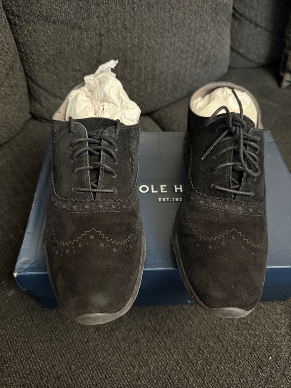 Cole Haan Black Suede Wingtip Derby Shoes